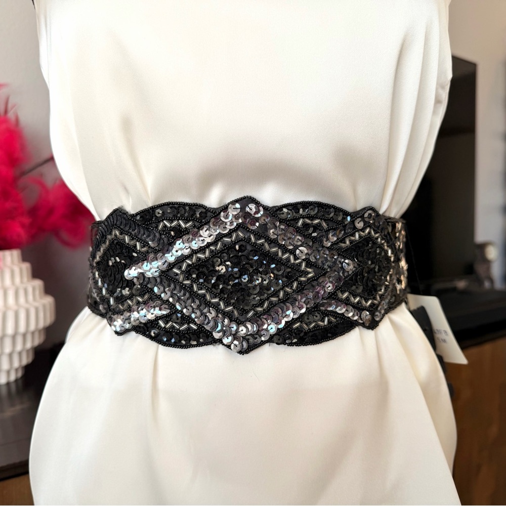 Magid Black and Silver Sequin Belt
